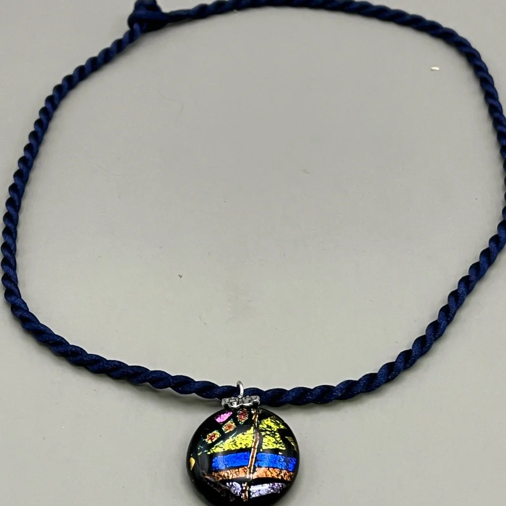 Gold and Blue Dichroic Glass Pendant Necklace